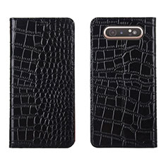 Leather Case Stands Flip Cover T06 Holder for Samsung Galaxy A80 Black