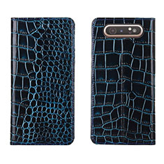 Leather Case Stands Flip Cover T06 Holder for Samsung Galaxy A80 Blue