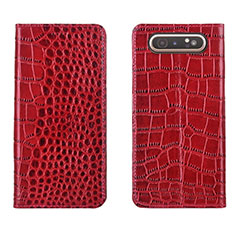 Leather Case Stands Flip Cover T06 Holder for Samsung Galaxy A90 4G Red