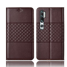Leather Case Stands Flip Cover T06 Holder for Xiaomi Mi Note 10 Brown