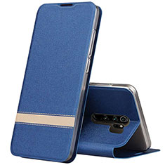 Leather Case Stands Flip Cover T06 Holder for Xiaomi Redmi Note 8 Pro Blue