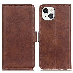 Leather Case Stands Flip Cover T07 Holder for Apple iPhone 13 Mini Brown