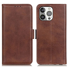 Leather Case Stands Flip Cover T07 Holder for Apple iPhone 13 Pro Brown