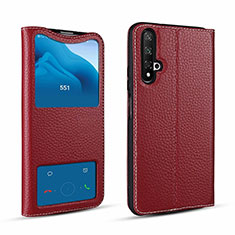 Leather Case Stands Flip Cover T07 Holder for Huawei Honor 20 Red