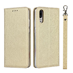 Leather Case Stands Flip Cover T07 Holder for Huawei P20 Gold