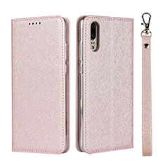 Leather Case Stands Flip Cover T07 Holder for Huawei P20 Rose Gold