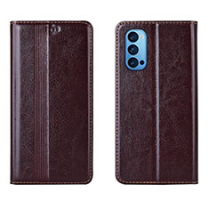 Leather Case Stands Flip Cover T07 Holder for Oppo Reno4 5G Brown