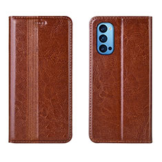 Leather Case Stands Flip Cover T07 Holder for Oppo Reno4 5G Orange