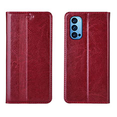 Leather Case Stands Flip Cover T07 Holder for Oppo Reno4 5G Red