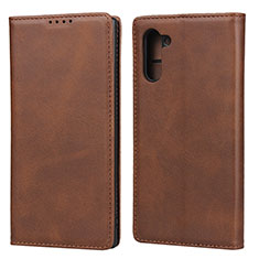 Leather Case Stands Flip Cover T07 Holder for Samsung Galaxy Note 10 Brown