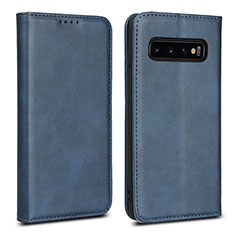 Leather Case Stands Flip Cover T07 Holder for Samsung Galaxy S10 Blue