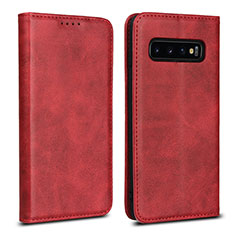 Leather Case Stands Flip Cover T07 Holder for Samsung Galaxy S10 Red