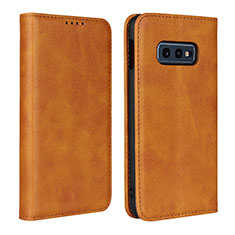 Leather Case Stands Flip Cover T07 Holder for Samsung Galaxy S10e Orange