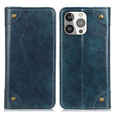 Leather Case Stands Flip Cover T08 Holder for Apple iPhone 14 Pro Blue