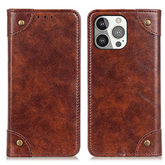 Leather Case Stands Flip Cover T08 Holder for Apple iPhone 14 Pro Brown