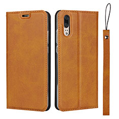 Leather Case Stands Flip Cover T08 Holder for Huawei P20 Orange