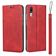 Leather Case Stands Flip Cover T08 Holder for Huawei P20 Red