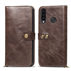 Leather Case Stands Flip Cover T08 Holder for Huawei P30 Lite Brown