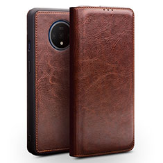 Leather Case Stands Flip Cover T08 Holder for OnePlus 7T Brown