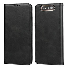Leather Case Stands Flip Cover T08 Holder for Samsung Galaxy A80 Black