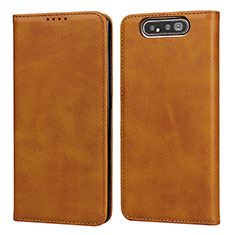 Leather Case Stands Flip Cover T08 Holder for Samsung Galaxy A80 Orange