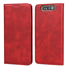 Leather Case Stands Flip Cover T08 Holder for Samsung Galaxy A80 Red