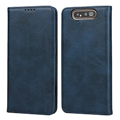 Leather Case Stands Flip Cover T08 Holder for Samsung Galaxy A90 4G Blue