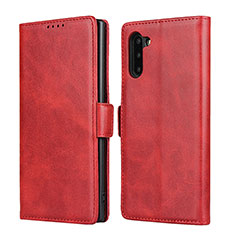 Leather Case Stands Flip Cover T08 Holder for Samsung Galaxy Note 10 5G Red