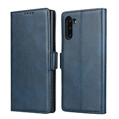 Leather Case Stands Flip Cover T08 Holder for Samsung Galaxy Note 10 Blue