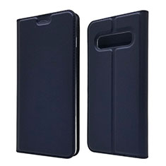 Leather Case Stands Flip Cover T08 Holder for Samsung Galaxy S10 Blue