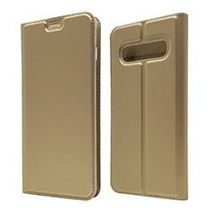 Leather Case Stands Flip Cover T08 Holder for Samsung Galaxy S10 Gold