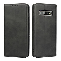 Leather Case Stands Flip Cover T08 Holder for Samsung Galaxy S10 Plus Black