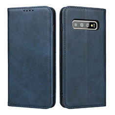 Leather Case Stands Flip Cover T08 Holder for Samsung Galaxy S10 Plus Blue