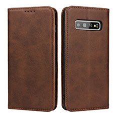 Leather Case Stands Flip Cover T08 Holder for Samsung Galaxy S10 Plus Brown