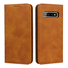 Leather Case Stands Flip Cover T08 Holder for Samsung Galaxy S10 Plus Orange