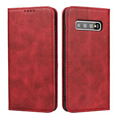 Leather Case Stands Flip Cover T08 Holder for Samsung Galaxy S10 Plus Red