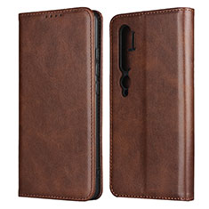 Leather Case Stands Flip Cover T08 Holder for Xiaomi Mi Note 10 Pro Brown