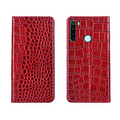 Leather Case Stands Flip Cover T08 Holder for Xiaomi Redmi Note 8 (2021) Red