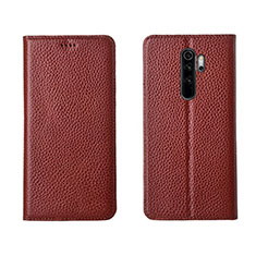 Leather Case Stands Flip Cover T08 Holder for Xiaomi Redmi Note 8 Pro Brown