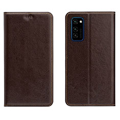 Leather Case Stands Flip Cover T09 Holder for Huawei Honor V30 5G Brown