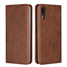 Leather Case Stands Flip Cover T09 Holder for Huawei P20 Brown