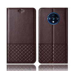 Leather Case Stands Flip Cover T09 Holder for OnePlus 7T Brown