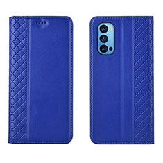 Leather Case Stands Flip Cover T09 Holder for Oppo Reno4 Pro 5G Blue