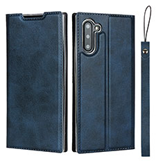 Leather Case Stands Flip Cover T09 Holder for Samsung Galaxy Note 10 Blue