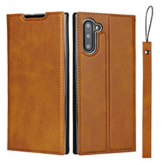 Leather Case Stands Flip Cover T09 Holder for Samsung Galaxy Note 10 Orange
