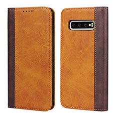 Leather Case Stands Flip Cover T09 Holder for Samsung Galaxy S10 5G Orange