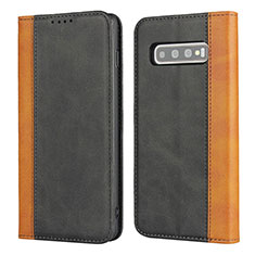 Leather Case Stands Flip Cover T09 Holder for Samsung Galaxy S10 Black