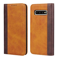 Leather Case Stands Flip Cover T09 Holder for Samsung Galaxy S10 Orange