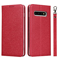 Leather Case Stands Flip Cover T09 Holder for Samsung Galaxy S10 Plus Red