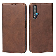 Leather Case Stands Flip Cover T10 Holder for Huawei Honor 20S Brown